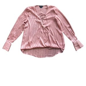 Trouvé Dusty Pink Sheer Striped Tie Wrap Front Long Sleeve Blouse Women’s Size S